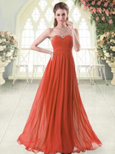 Graceful Rust Red Zipper Prom Dresses Beading Sleeveless Floor Length