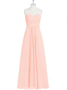 Traditional Sweetheart Sleeveless Zipper Prom Evening Gown Pink Chiffon