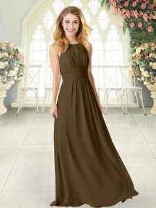 Pretty Empire Dress for Prom Brown Scoop Chiffon Sleeveless Floor Length Zipper
