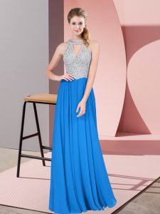 Ideal Blue Sleeveless Chiffon Zipper Prom Party Dress for Prom and Party and Military Ball