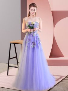 Free and Easy Lavender Lace Up Prom Dress Appliques Sleeveless Floor Length