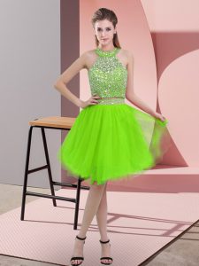 Two Pieces Beading Dress for Prom Backless Organza Sleeveless Knee Length