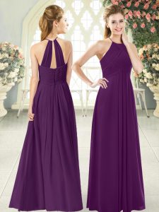 New Arrival Floor Length Zipper Prom Gown Purple for Prom and Party with Ruching