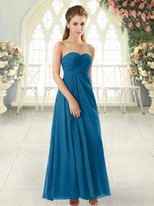 Classical Blue Zipper Sweetheart Ruching Evening Dress Chiffon Sleeveless