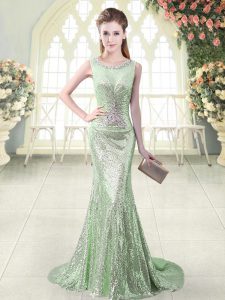 Decent Apple Green Scoop Neckline Beading Prom Party Dress Sleeveless Zipper