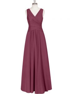 Dazzling Burgundy Sleeveless Chiffon Zipper Prom Dress for Prom and Party and Military Ball
