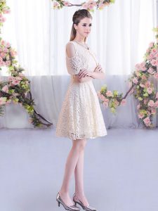 Most Popular Mini Length Empire Short Sleeves Champagne Quinceanera Court Dresses Lace Up