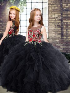Custom Design Floor Length Ball Gowns Sleeveless Black Pageant Gowns For Girls Zipper