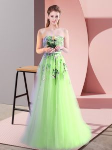 Lovely Tulle Sleeveless Floor Length Prom Dress and Appliques
