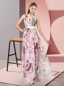 Gorgeous Printed V-neck Sleeveless Zipper Pattern Evening Dress in Multi-color