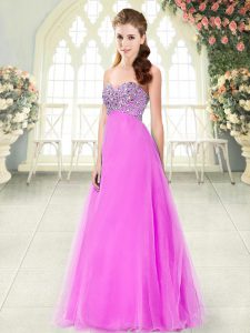 Sleeveless Lace Up Floor Length Beading Evening Dress