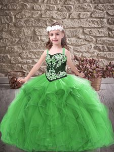 Simple Green Pageant Gowns For Girls Party and Wedding Party with Embroidery and Ruffles Straps Sleeveless Lace Up