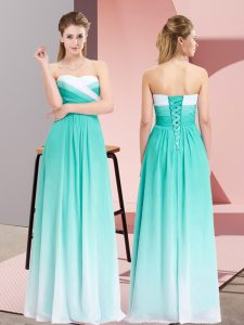 Designer Chiffon Sleeveless Floor Length Prom Gown and Ruching