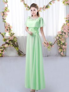 Fantastic Scoop Short Sleeves Zipper Bridesmaid Dress Green Chiffon