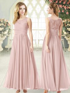 Elegant Pink Scoop Zipper Lace Prom Evening Gown Sleeveless
