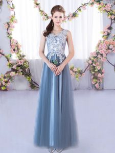Blue Bridesmaid Gown Prom and Party and Wedding Party with Lace V-neck Sleeveless Lace Up