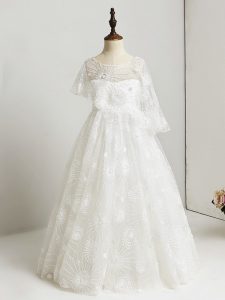 Custom Designed White Scoop Side Zipper Lace Flower Girl Dresses for Less