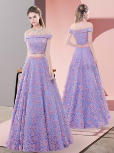 Lavender Sleeveless Beading Floor Length Prom Gown