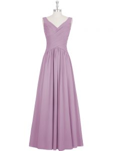 High Class V-neck Sleeveless Zipper Evening Dress Purple Chiffon