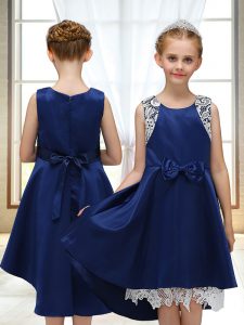 Navy Blue Sleeveless Satin Zipper Toddler Flower Girl Dress for Wedding Party
