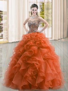 Lovely Sleeveless Lace Up Floor Length Beading and Ruffles Quince Ball Gowns