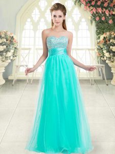 Aqua Blue Sleeveless Tulle Lace Up Evening Dresses for Prom and Party