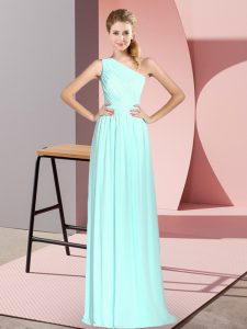 Trendy Floor Length Lace Up Dress for Prom Apple Green for Prom and Party with Ruching