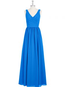 Royal Blue Zipper Prom Evening Gown Ruching Sleeveless Floor Length