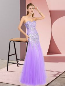 Captivating Sweetheart Sleeveless Prom Party Dress Floor Length Beading Lavender Tulle