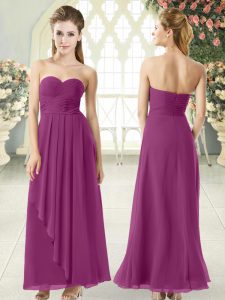 Purple Chiffon Zipper Sweetheart Sleeveless Ankle Length Homecoming Dress Ruching