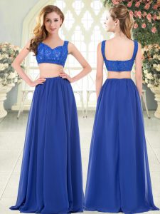 Cheap Royal Blue Straps Neckline Beading and Lace Evening Dress Sleeveless Zipper