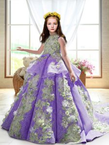 Enchanting Ball Gowns Sleeveless Lavender Pageant Gowns For Girls Court Train Backless