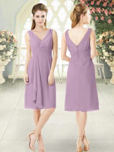 Purple Zipper V-neck Sleeveless Knee Length Dress for Prom Ruching