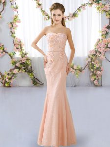 Hot Selling Peach Sleeveless Lace Lace Up Bridesmaid Dress for Prom and Party and Wedding Party