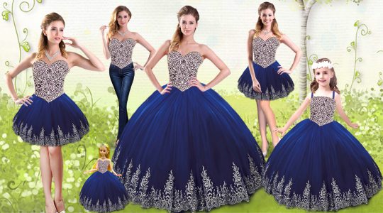 Traditional Royal Blue Sweetheart Neckline Beading and Appliques 15 Quinceanera Dress Sleeveless Lace Up