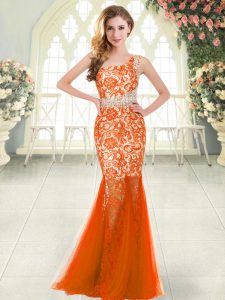 Fantastic Orange Red Zipper Prom Dresses Beading and Lace Sleeveless Floor Length