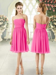 Fashionable Ruching Pink Zipper Sleeveless Knee Length