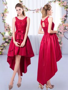 Red Sleeveless Satin Lace Up Bridesmaid Dresses for Prom and Party and Wedding Party