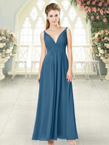 Adorable Chiffon Sleeveless Ankle Length Dress for Prom and Ruching
