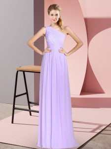 Floor Length Lavender Prom Party Dress Chiffon Sleeveless Ruching
