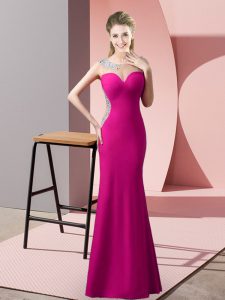 New Style Floor Length Mermaid Sleeveless Fuchsia Prom Dress Zipper