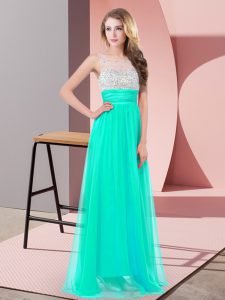 Excellent Turquoise Side Zipper Prom Party Dress Sequins Sleeveless Floor Length