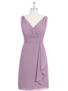 Custom Made Chiffon V-neck Sleeveless Zipper Ruching Prom Evening Gown in Purple