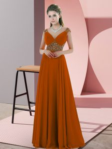 Orange Sleeveless Chiffon Backless Prom Gown for Prom and Party