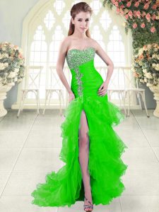 Free and Easy Green Sleeveless Organza Brush Train Lace Up Prom Party Dress for Prom and Party
