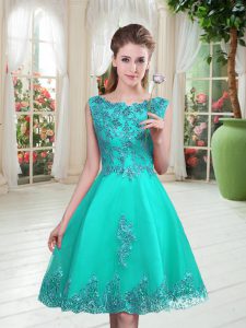 High Class Tulle Sleeveless Knee Length Prom Evening Gown and Beading and Appliques