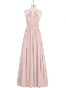 Ruching Prom Dress Baby Pink Zipper Sleeveless Floor Length