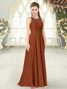 Brown Scoop Backless Lace Homecoming Dress Sleeveless