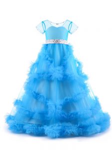 Latest Short Sleeves Beading and Ruffles Backless Child Pageant Dress