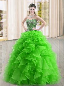 Flare Organza Sleeveless Floor Length Sweet 16 Quinceanera Dress and Beading and Ruffles